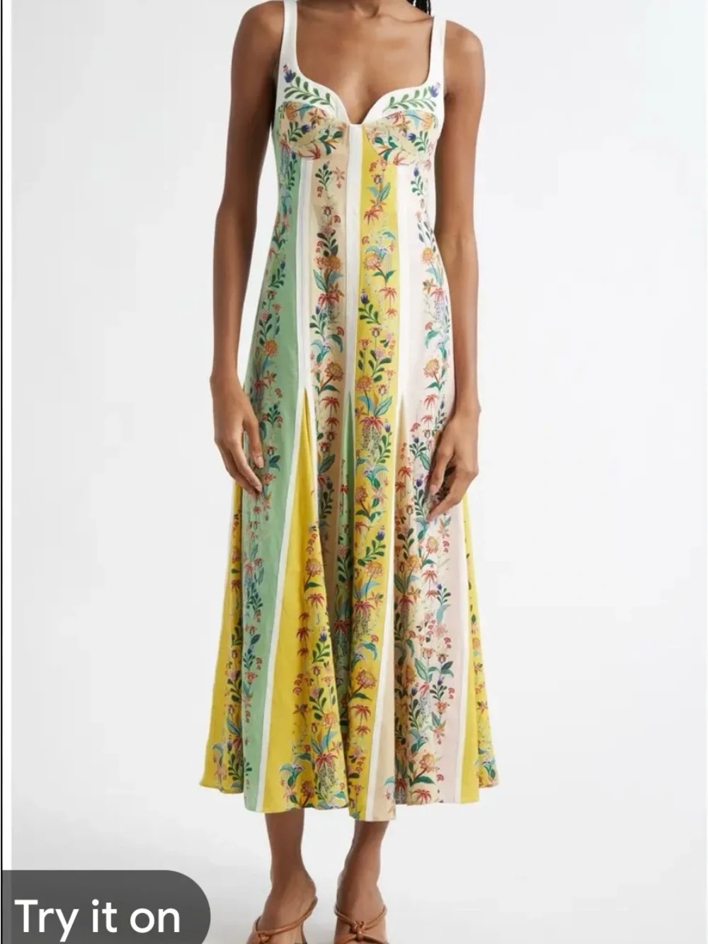 FARM Rio Yellow, Green and Cream Floral Panel Maxi Dress linen M - Picture 2 of 16